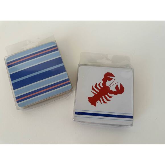 Coasters, lobster and striped blue red, 4" cork back, 2 sets of 6, coastal theme - Picture 2 of 4